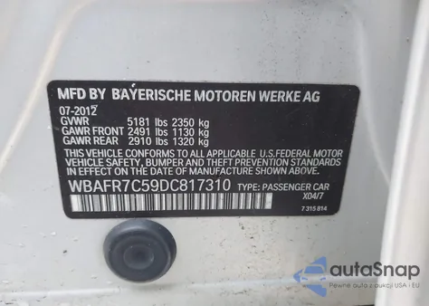 2013 BMW 535I from USA, damaged, VIN WBAFR7C59DC817310